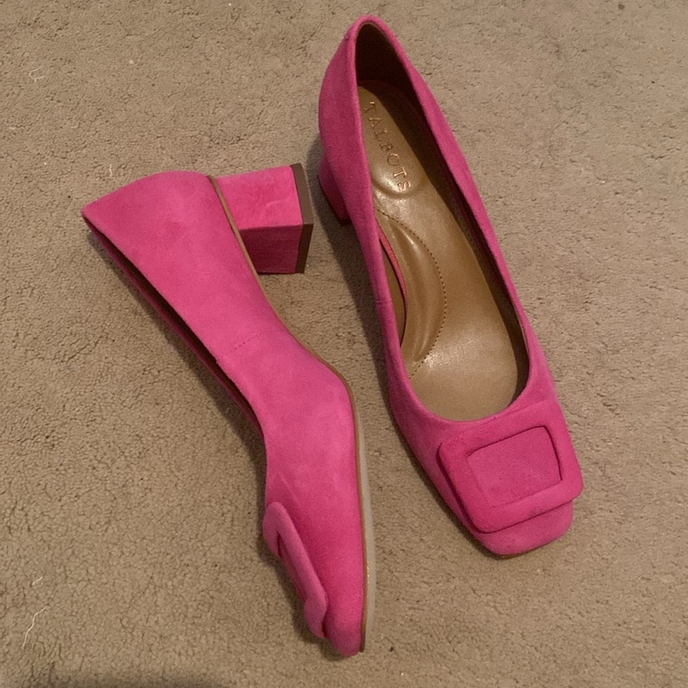 talbots suede heeled loafers